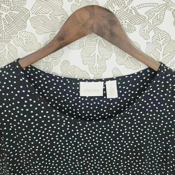 Chico's Polka Dot Tank Top Women's 2/ L Chiffon Layer Slit side 9725 - Picture 3 of 8
